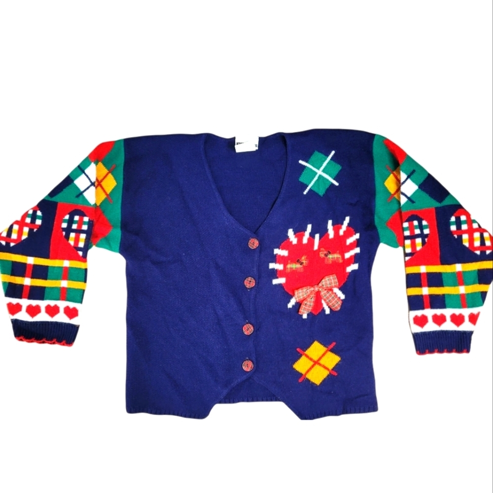 Vintage colourful button up knit cardigan large
